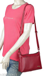 Solid PU BeauT Women's Sling Bag, 3 compartments, free size (10in x 3in x 7in) - Indian handbag for daily essentials